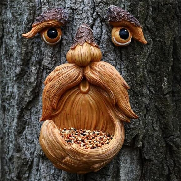 SUQ I OME Small Tree Faces Bird Feeder Decor Outdoor – Tree Hugger Yard Art - Picture 3 of 7